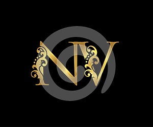 Golden NV Luxury Logo Icon, Vintage NV Letter Logo photo