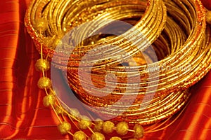 golden zari threads used for sari decoration