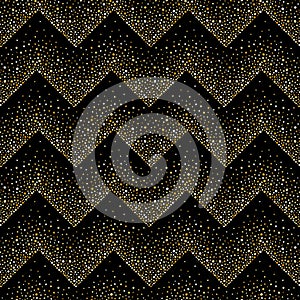 Golden zigzag, chevron geometric seamless dot pattern