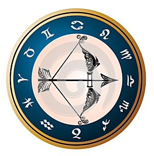 Golden Zodiac Wheel with sign of Sagittarius