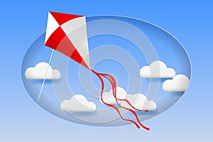 3D clouds and flying kite in the sky