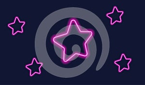 Neon stars set on the dark background