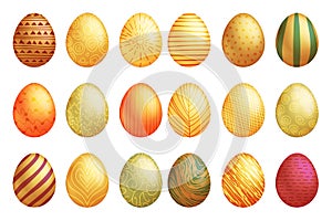 Golder hand painted easter eggs decorative lineart doodle isolated icons set vector illustration