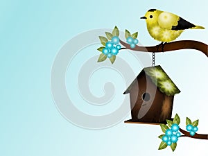 Goldfinch and Birdhouse