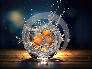 Goldfish in glass of water