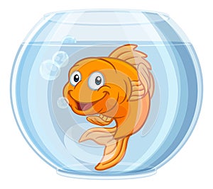 Goldfish in Gold Fish Bowl Cute Cartoon Character