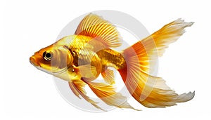 Goldfish isolated on white background. Beautiful orange aquarium fish with a long tail. Generative AI