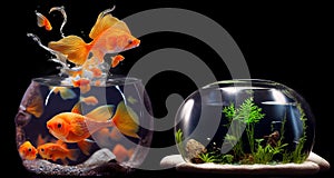 Goldfish jumping out of aquarium