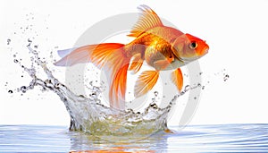 Goldfish jumping out of round fishbowl into freedom