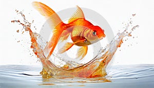 Goldfish jumping out of round fishbowl into freedom