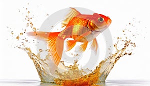 Goldfish jumping out of round fishbowl into freedom