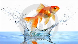 Goldfish jumping out of round fishbowl into freedom