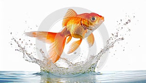 Goldfish jumping out of round fishbowl into freedom