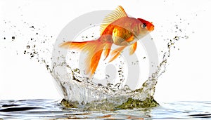 Goldfish jumping out of round fishbowl into freedom