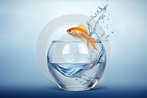 Goldfish leaping from aquarium, symbolizing freedom, Generative AI