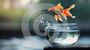 Goldfish leaps symbolizing improvement and career growth, Ai Generated