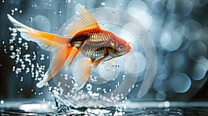 Goldfish leaps symbolizing improvement and career growth, Ai Generated