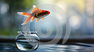 Goldfish leaps symbolizing improvement and career growth, Ai Generated