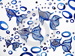 Goldfish pattern watercolor painting on paper illustration