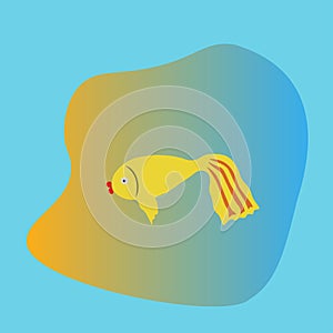 Goldfish swimming in blue lake. Funny cartoon golden fish swims in pond, vector eps 10