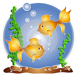 Goldfish Swimming Fishbowl