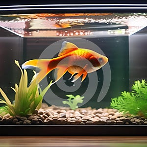 A goldfish swimming in a tank with LED lights that change color based on its mood3