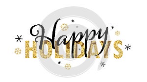 HAPPY HOLIDAYS black banner with gold glitter