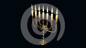 goldish decorative menorah glowing isolated. design object 3D illustration