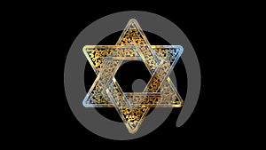 goldish decorative tracery magen david isolated. design object 3D rendering