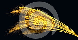 goldish rye sheaf, farm harvest isolated. conceptual nature 3D rendering