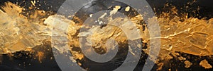 Goldleaf abstract textured painting on black background. Grunge rough gold wallpaper. Swirling metallic colors.