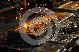 Goldsmith casting gold into ingot modules Ai photo