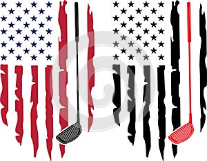 Golf american flag, US flag, golf team, golf club, golf ball vector files