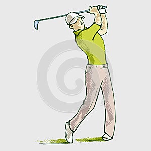 Golf athlete swinging, hand drawing