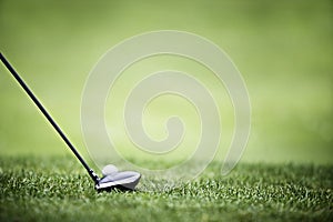 Golf background with driver and ball. photo