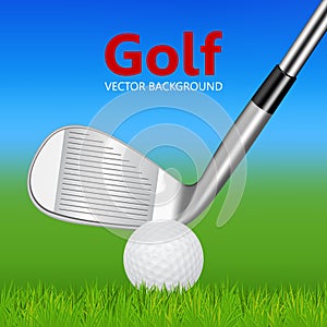 Golf background - golf club and ball on grass