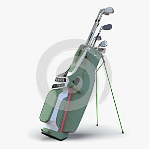 Golf Bag with Clubs on white. 3D illustration