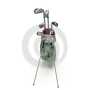 Golf Bag with Clubs on white. 3D illustration