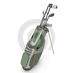 Golf Bag with Clubs on white. 3D illustration