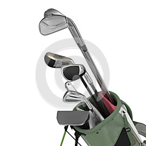 Golf Bag with Clubs on white. 3D illustration