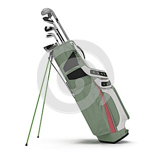 Golf Bag with Clubs on white. 3D illustration