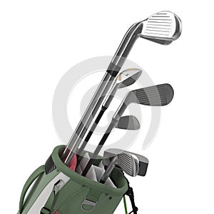 Golf Bag with Clubs on white. 3D illustration