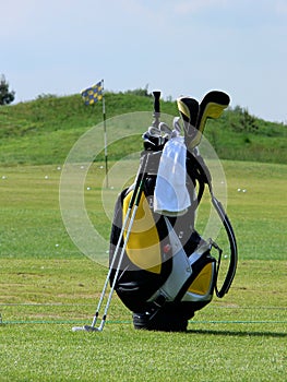 Golf bag on a field