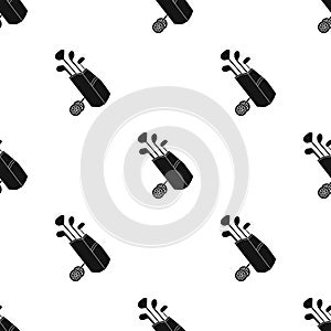 Golf bag on wheels with clubs icon in black style isolated on white background. Golf club symbol stock vector