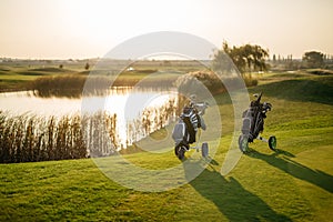 golf bags on green