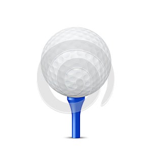 Golf ball on a blue tee. Vector illustration. photo