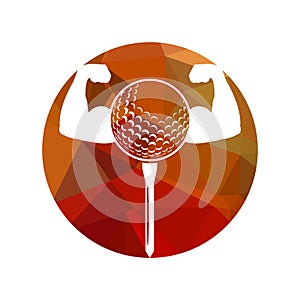 Golf ball and body biceps inside a shape of circle vector illustration