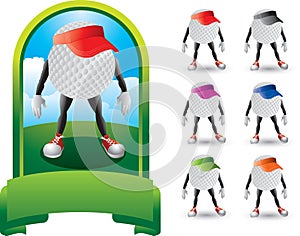 Golf ball cartoon characters with visors