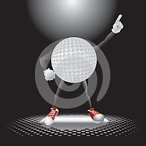 Golf ball character under the spotlight