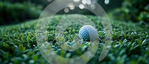 Golf Ball Closeup on a Lush Green Course Background. Concept Golf, Closeup, Ball, Lush Green,